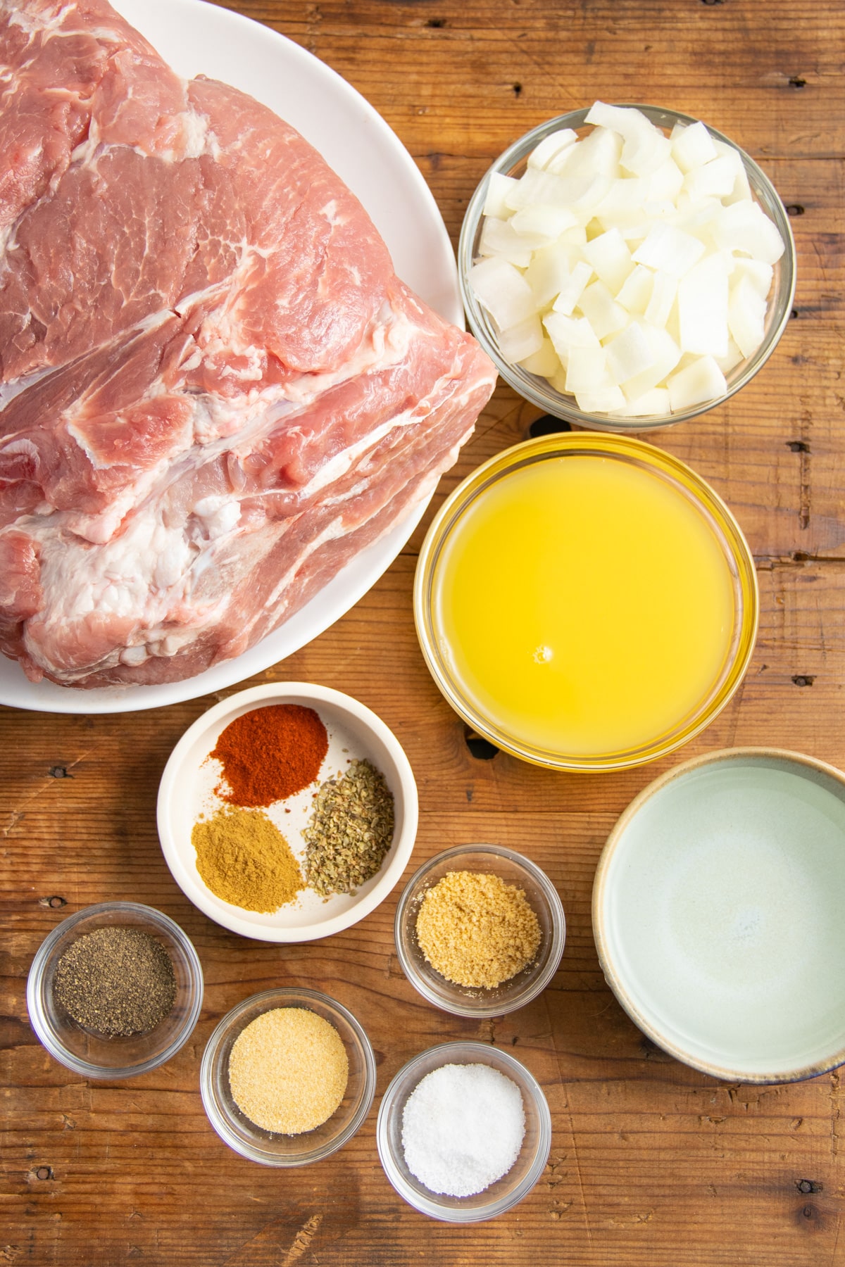 This is a picture of the ingredients used to make pork carnitas.