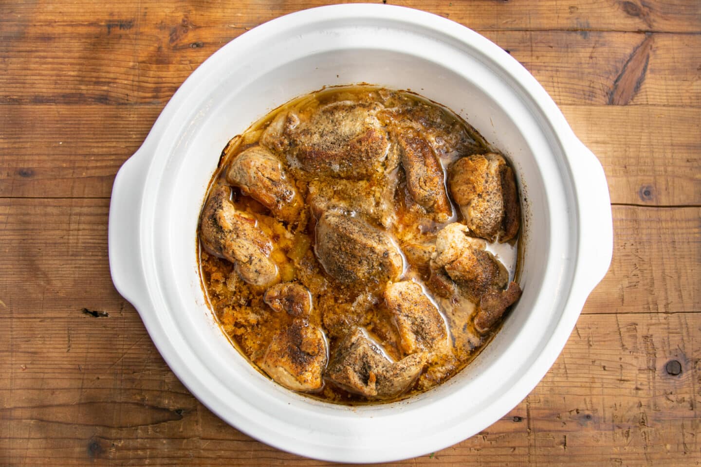 This is a picture of the pork in to the crockpot after cooking.