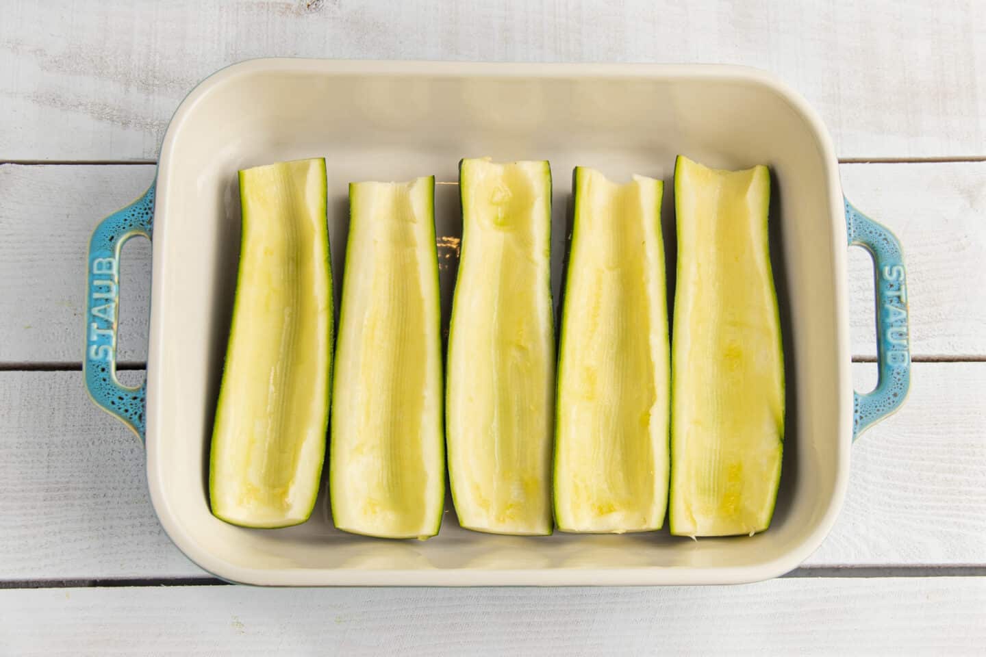 Picture of zucchini in baking dish.
