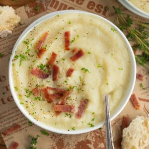 Square photo of a bowl of soup.