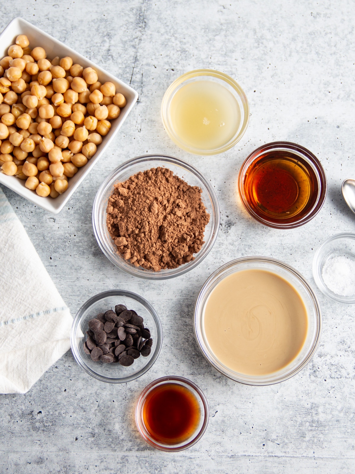 Photo of all individual ingredients in small bowls. 