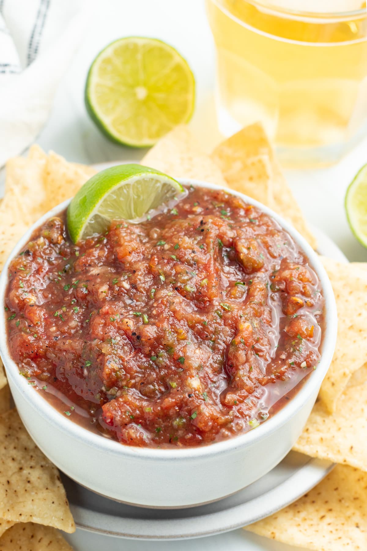 Picture of restaurant style salsa close-up in a bowl.