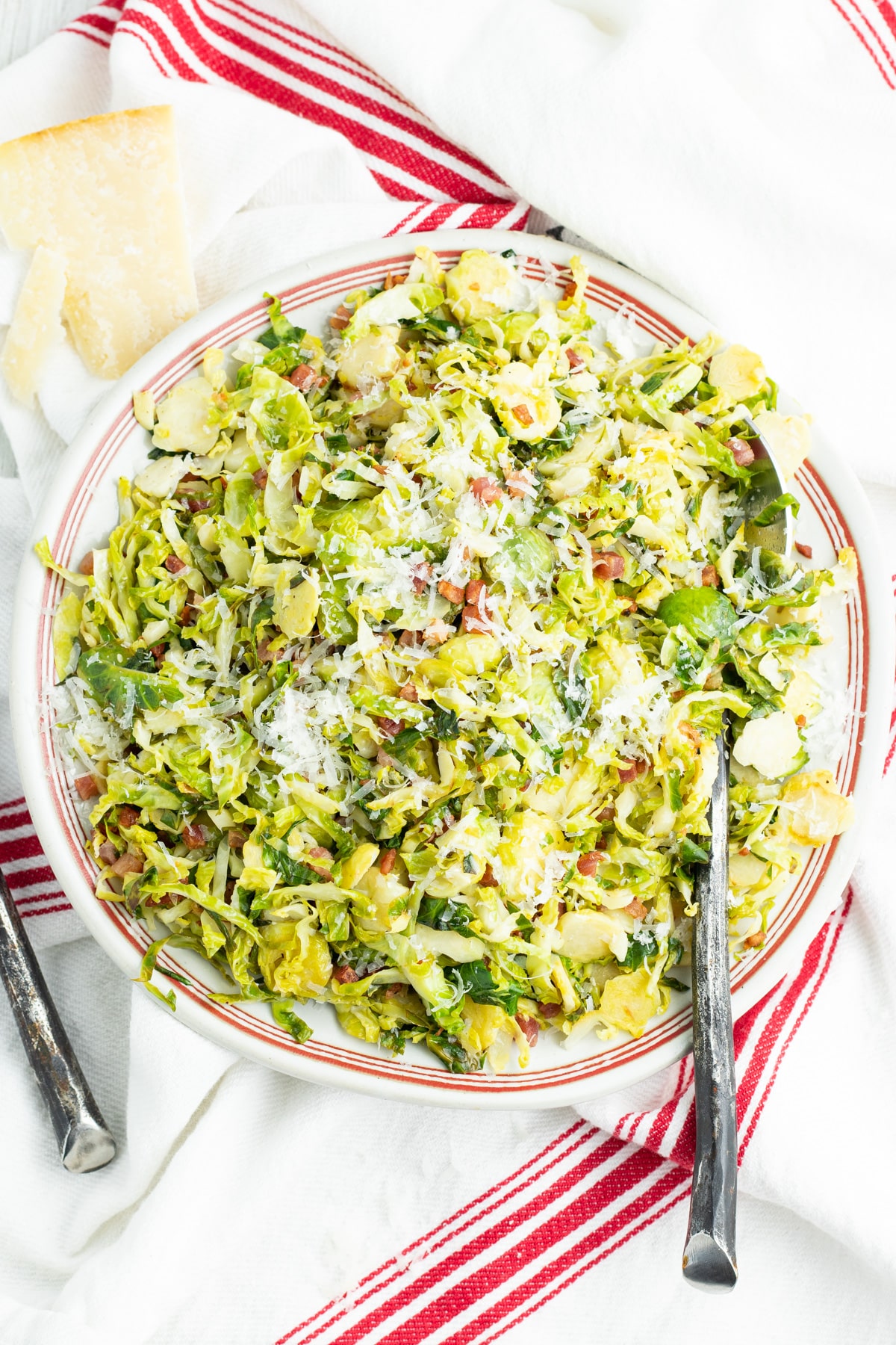 Picture or Brussels sprouts in plate.