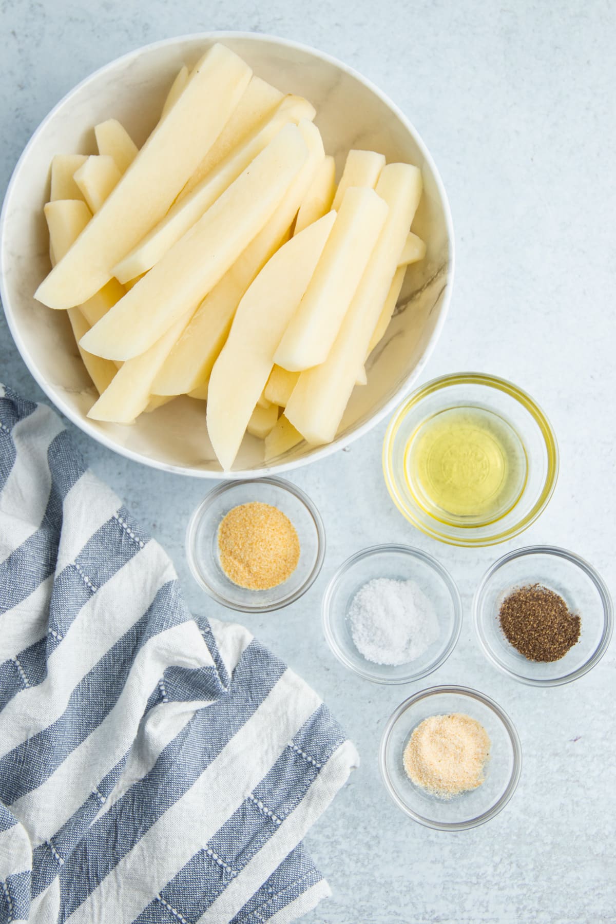 Picture of all ingredients in individual bowls.