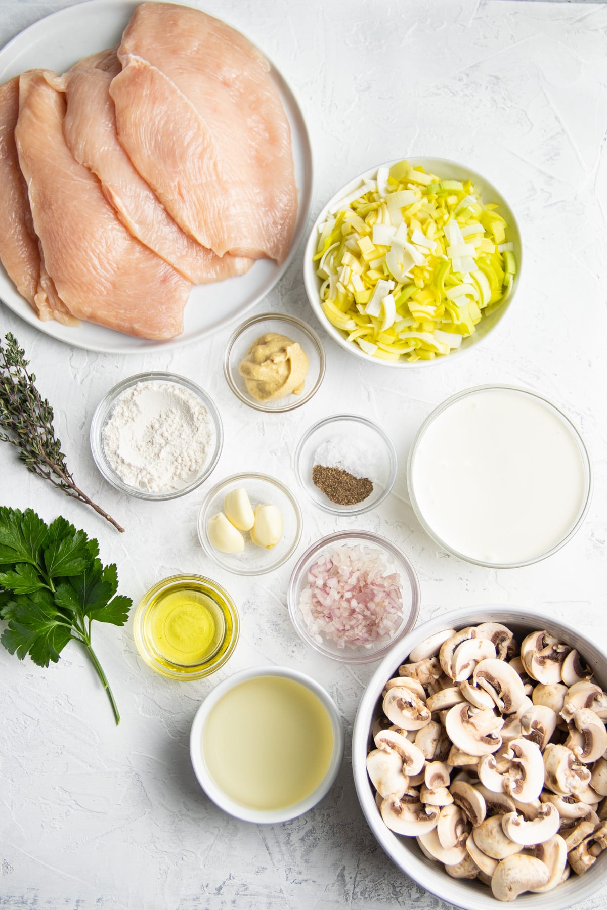 Photo of all individual ingredients in small bowls.