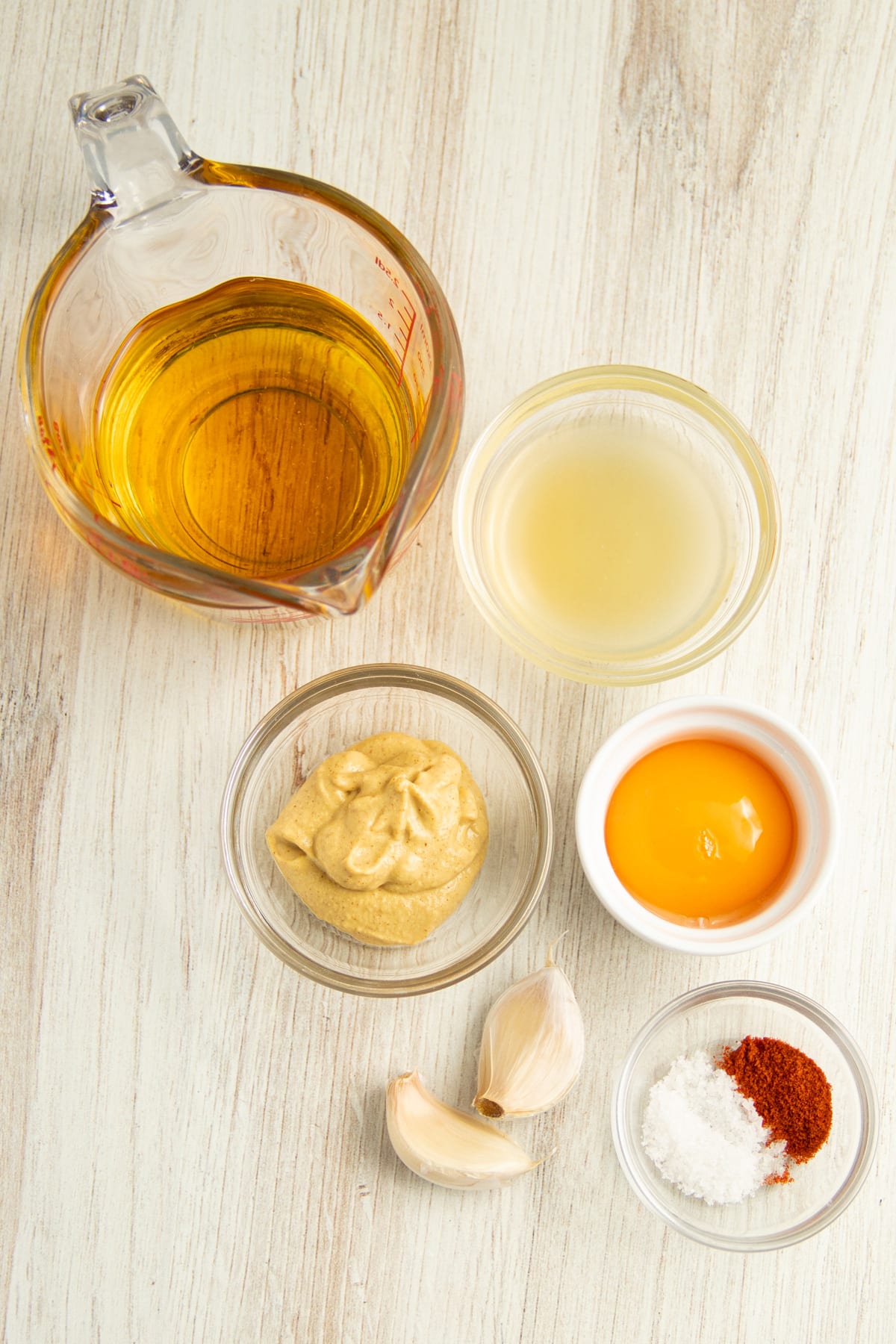 Image of all individual ingredients in small bowls. 