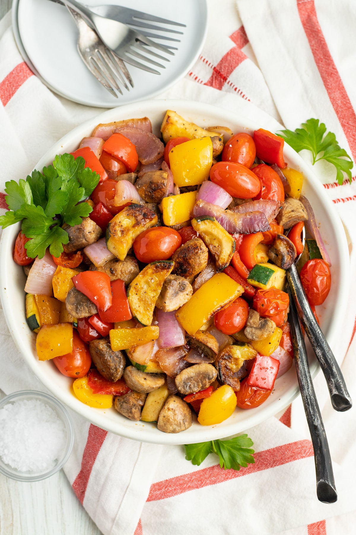 Picture of bowl with the grilled veggies. 