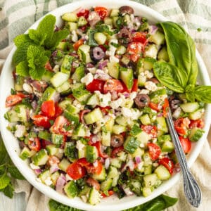 Square picture of Mediterranean cucumber salad.