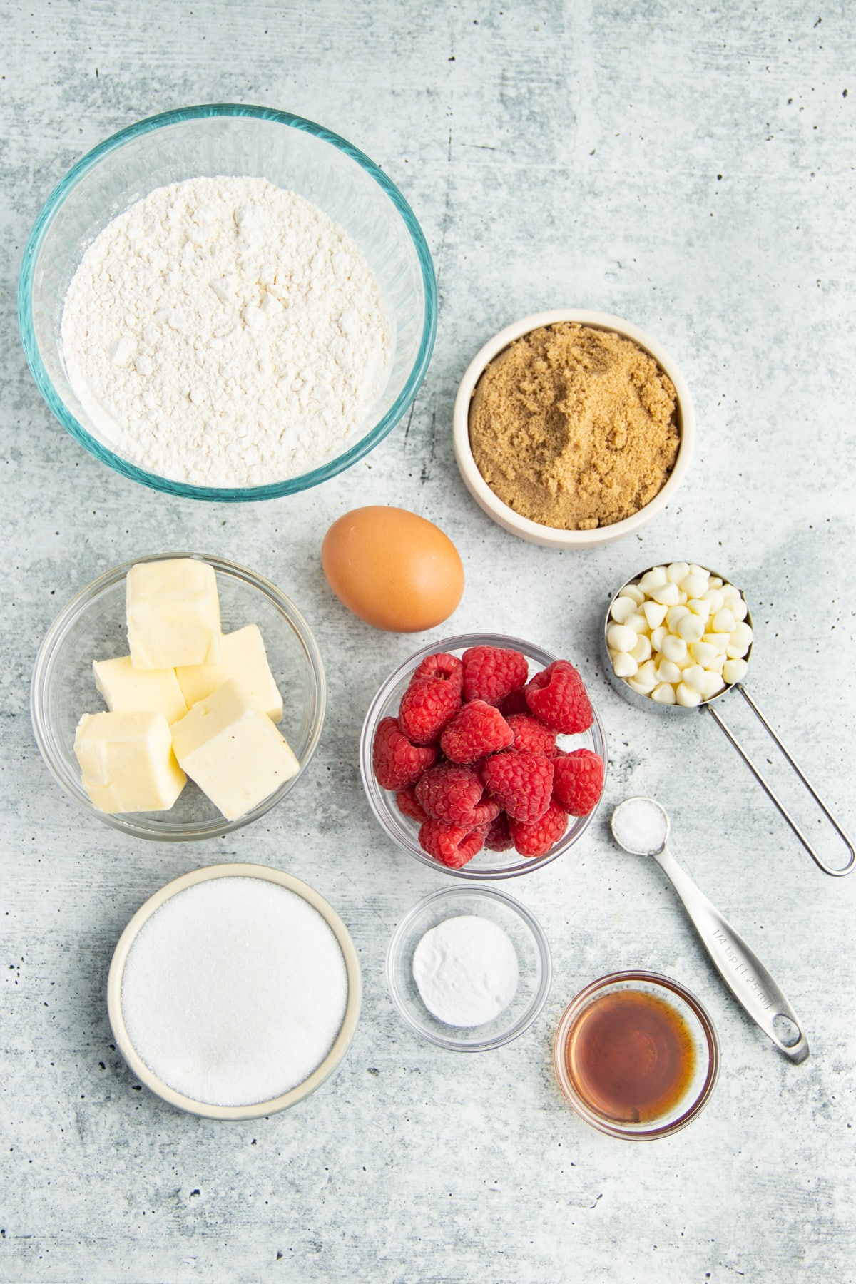 Picture of all individual ingredients to make the cookies. 