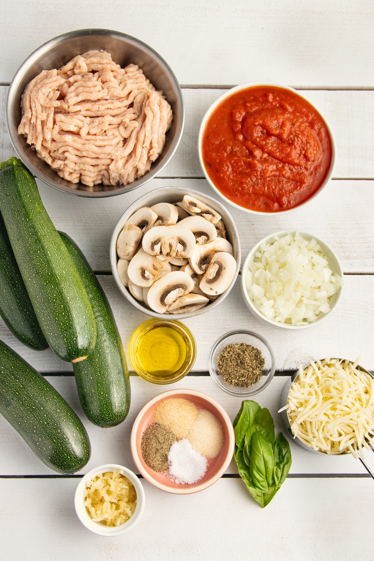 Picture of all individual ingredients in small bowls. 