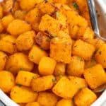 This is a close-up pictures of air fryer butternut squash.