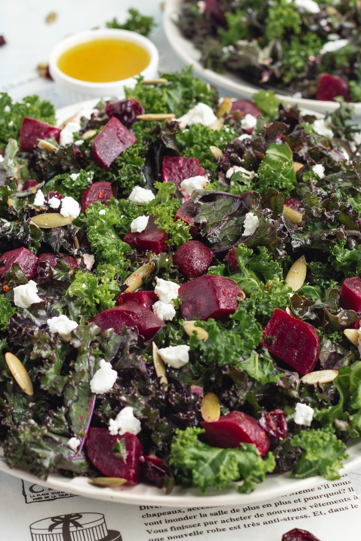 This is a picture of kale salad with beets.