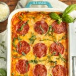 Square picture of the spaghetti squash pizza casserole.