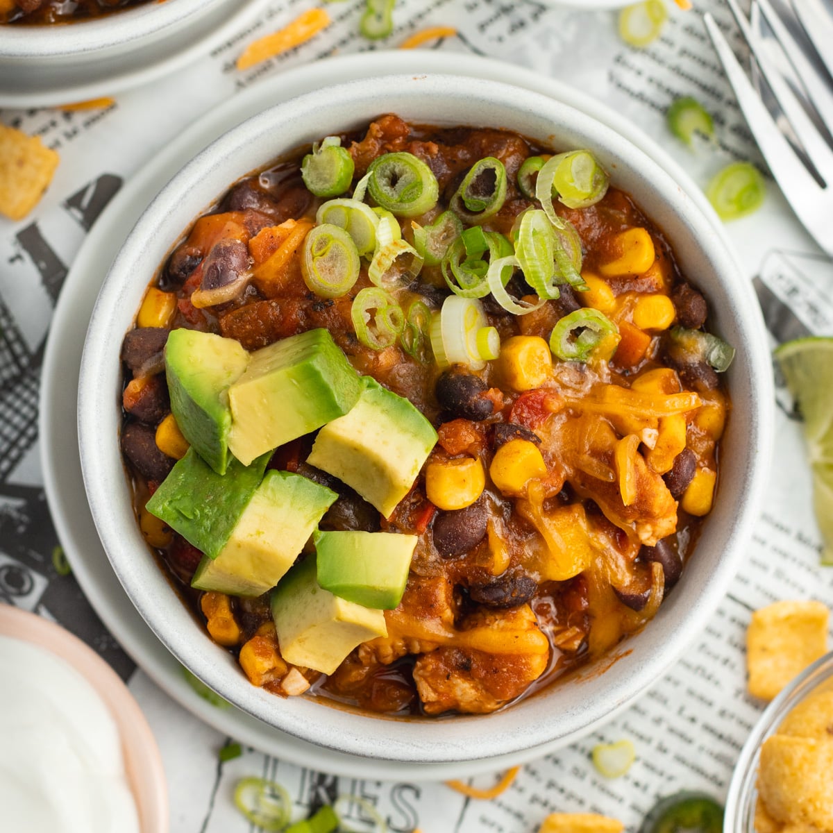 Chicken Chili with Black Beans and Corn - Sprinkled With Balance