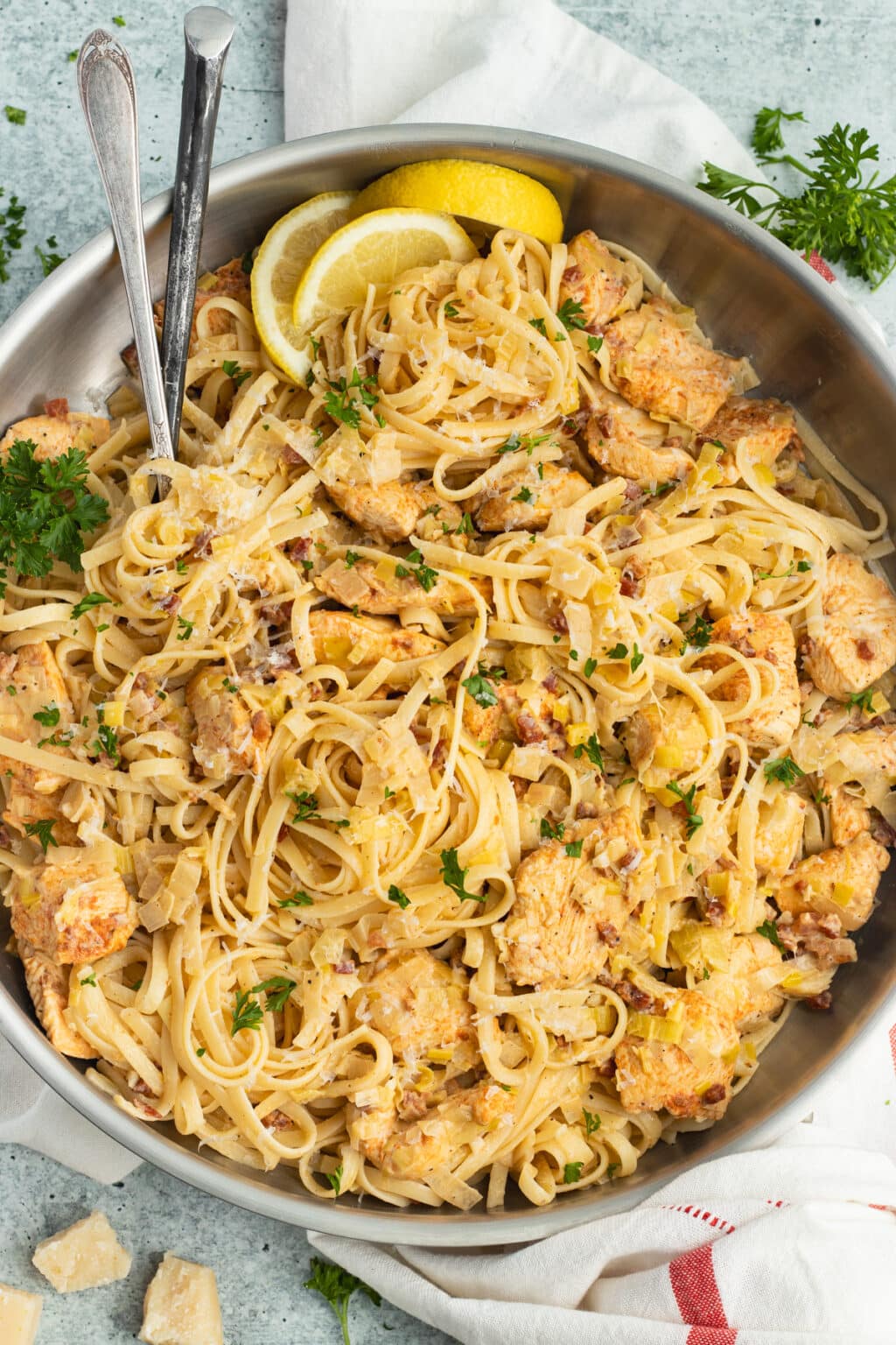 Chicken and Leek Pasta with Pancetta - Sprinkled With Balance