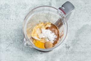 This is a picture of. blender with all the ingredient to make this recipe.