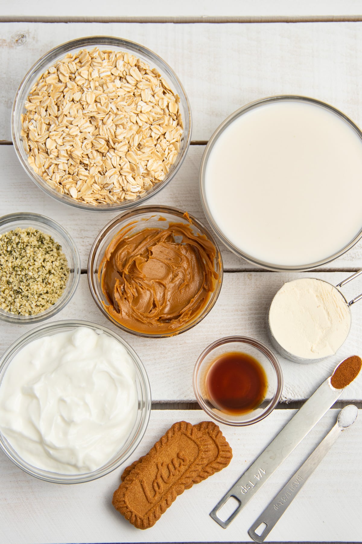 This is a picture of all the ingredients used to make these cookie butter oats.
