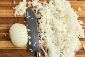 This is a picture of onions being chopped.