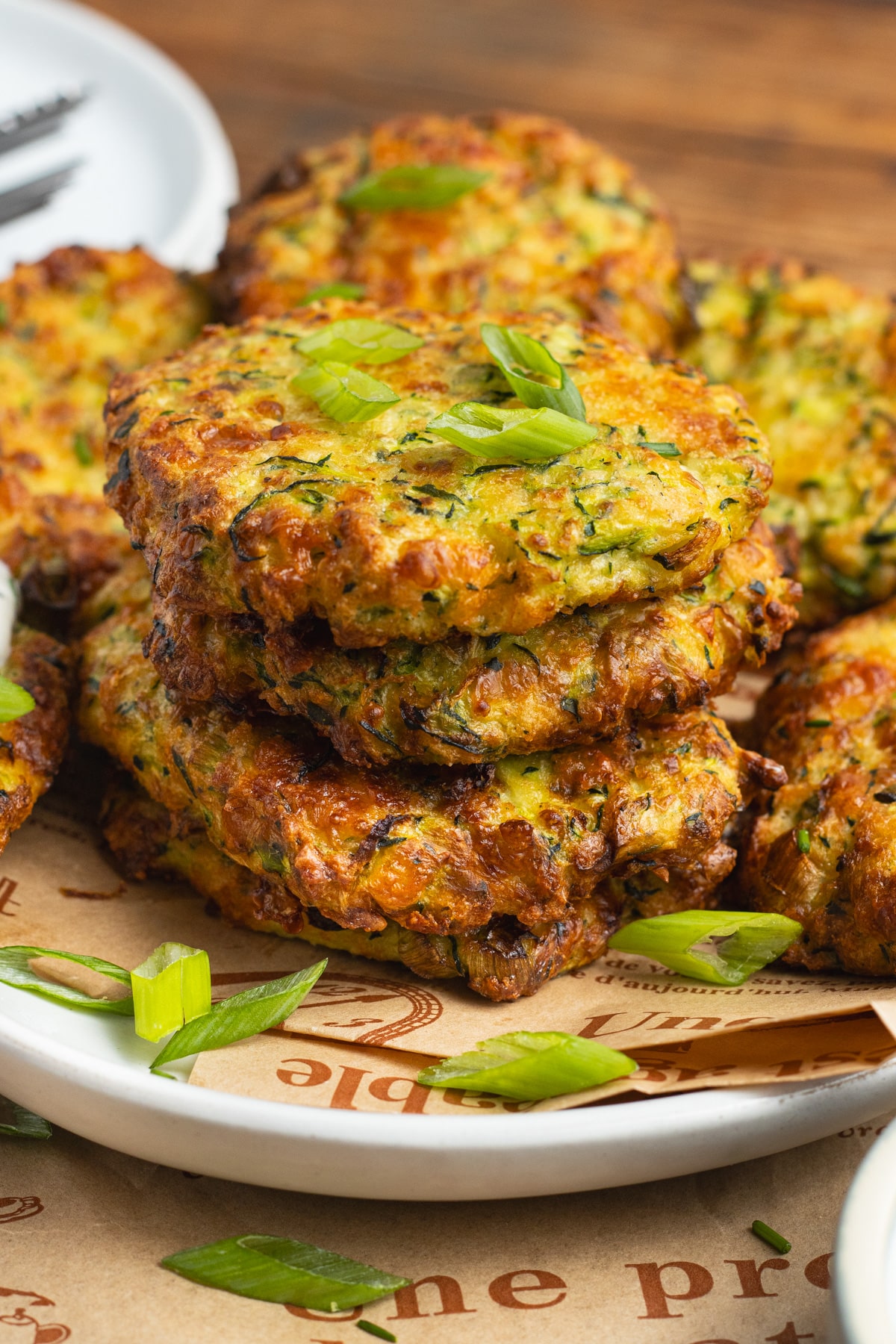This is a picture of a stack of air fryer zucchini fritters.