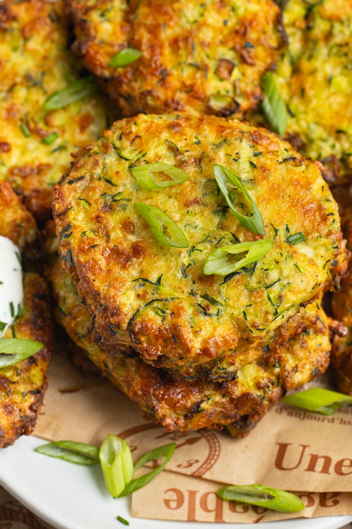 This is a close-up picture of zucchini fritters.