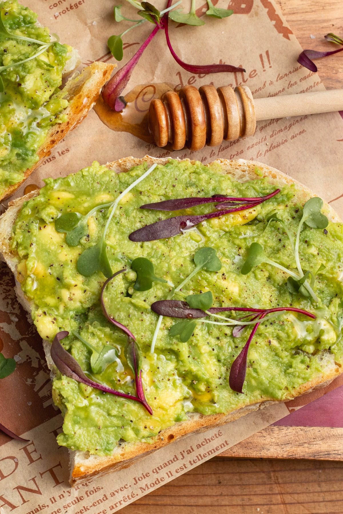 This is a picture of an avocado toast close-up.