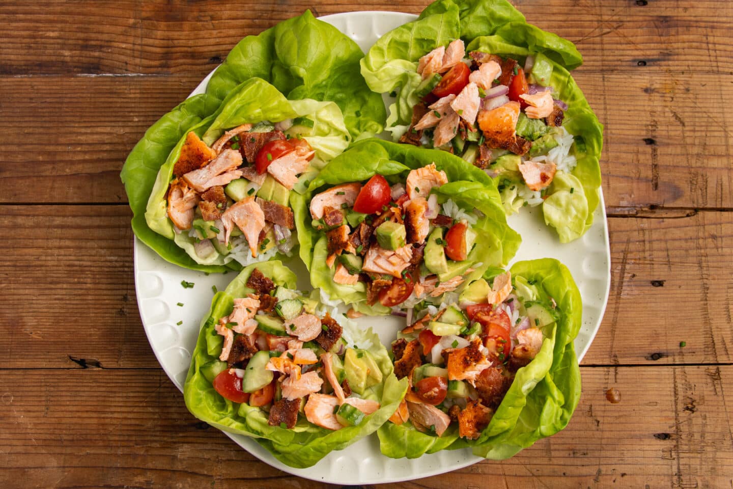 This is a picture of the lettuce cup with bacon and salmon added.