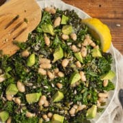 This is a square picture of the kale white bean salad.