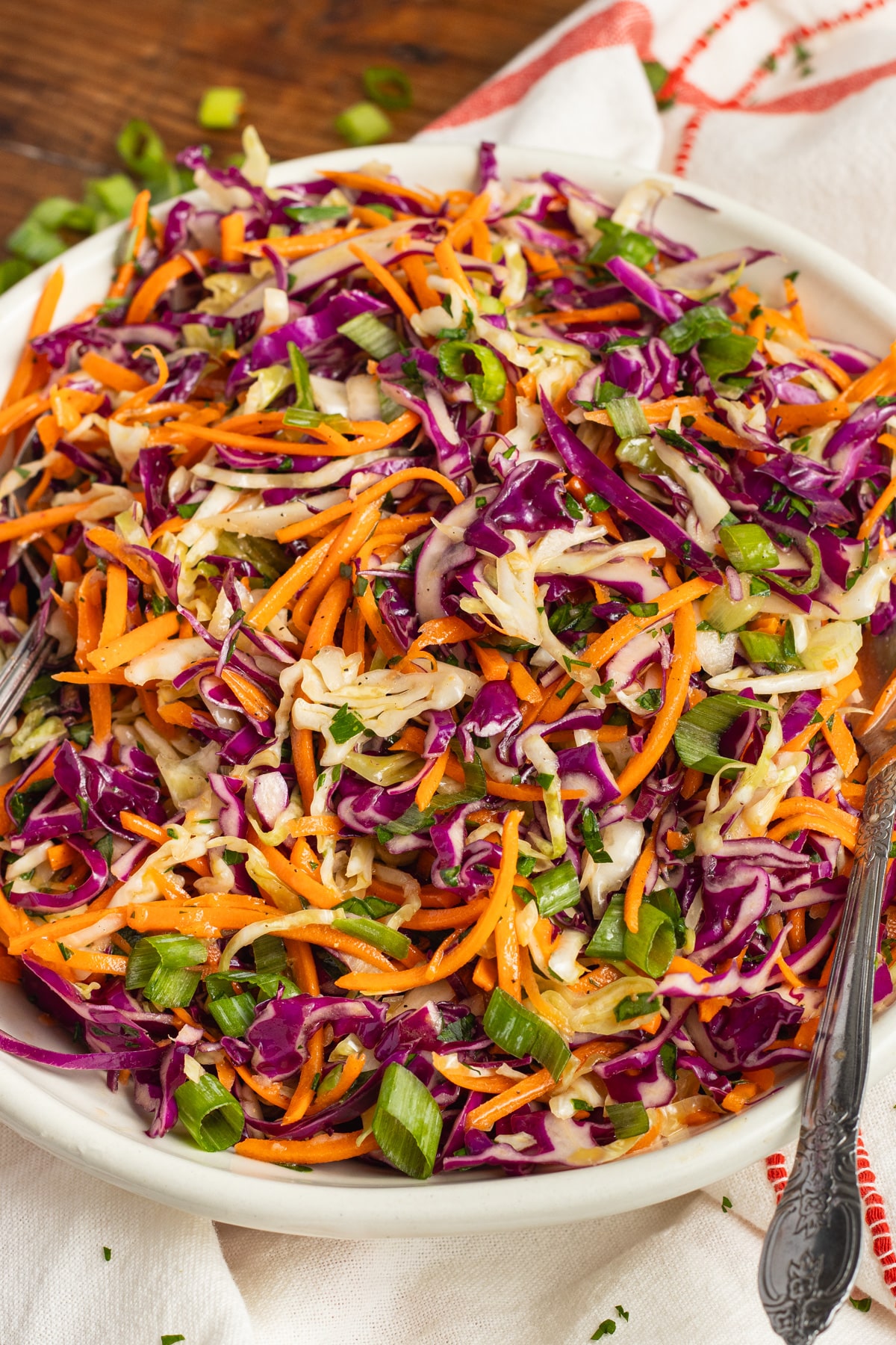 This is a close-up picture of this carrot and cabbage salad.