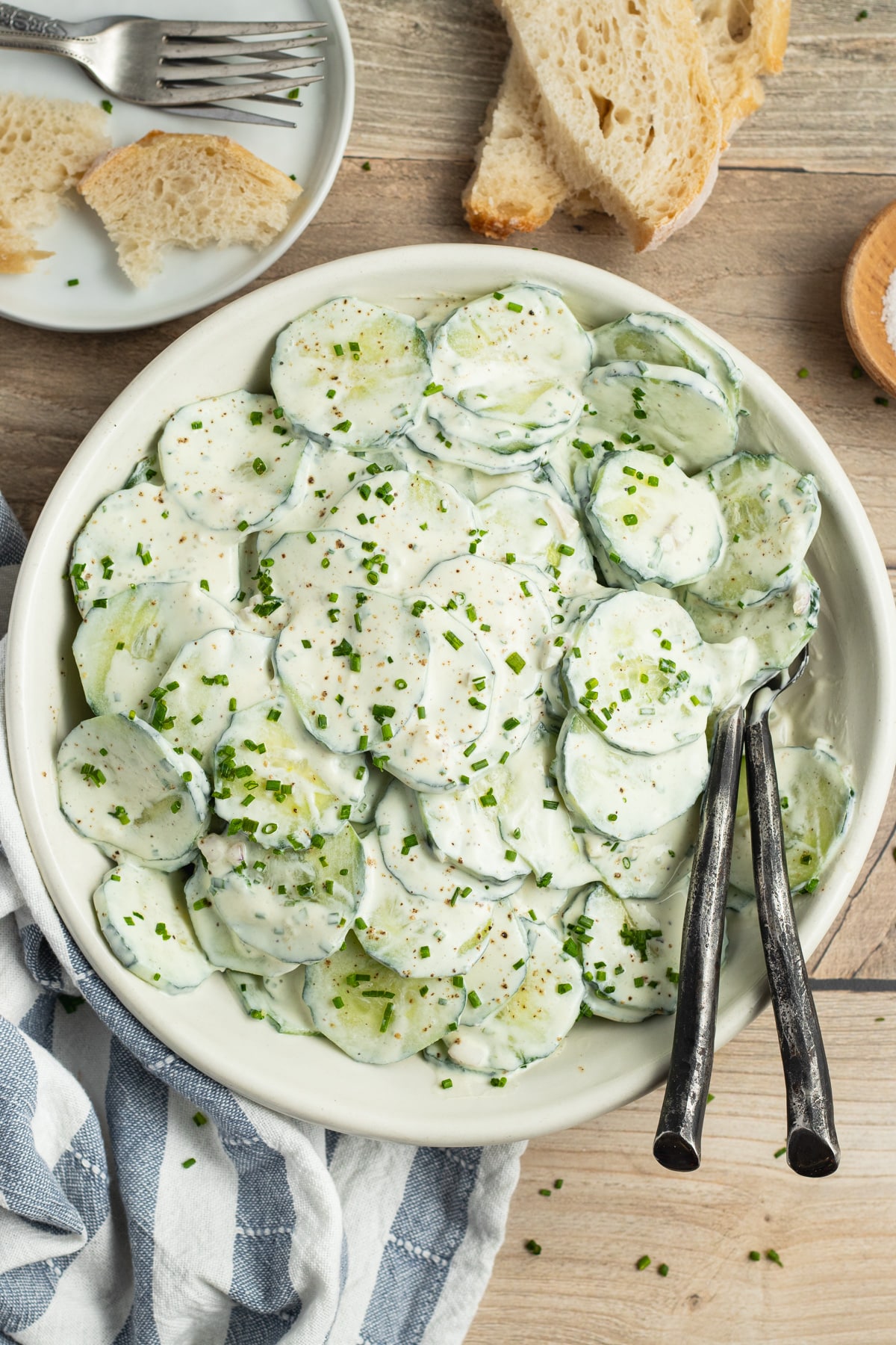 This is a picture of a bowl of creamy French cucumber salad.