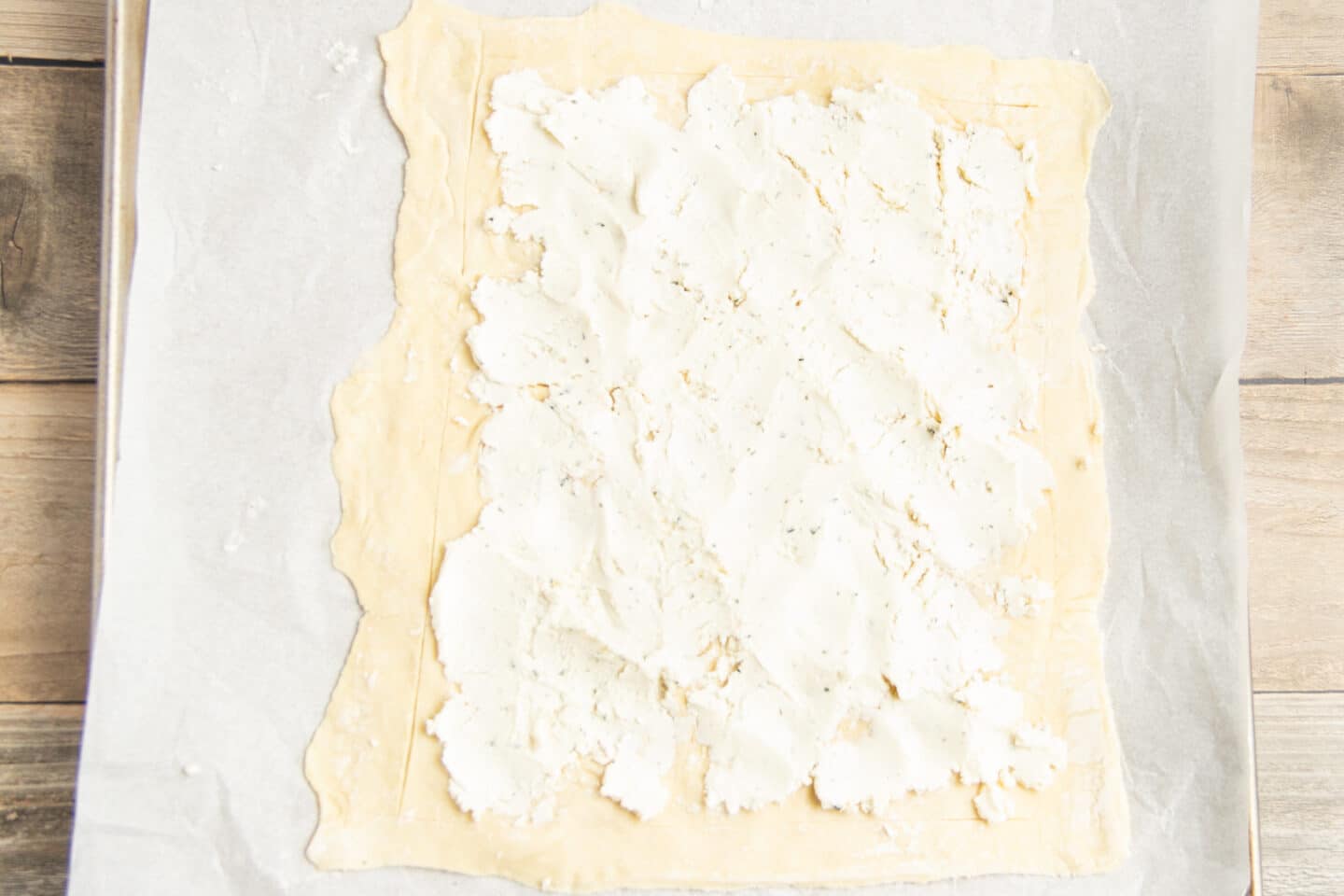 This is a picture of the puff pastry with Boursin on it.