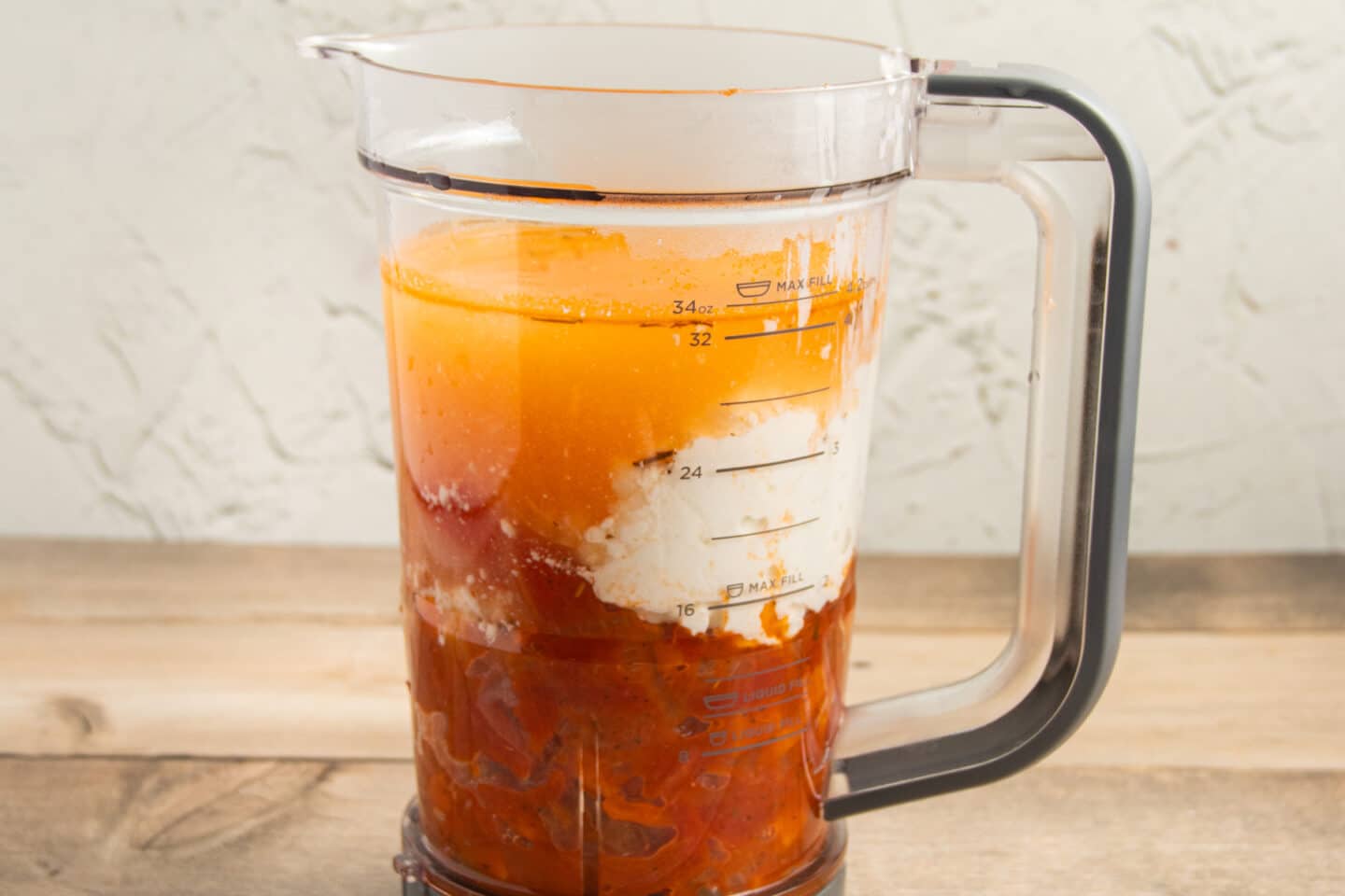 This is a picture of the cottage cheese pasta sauce in a blender before blending.