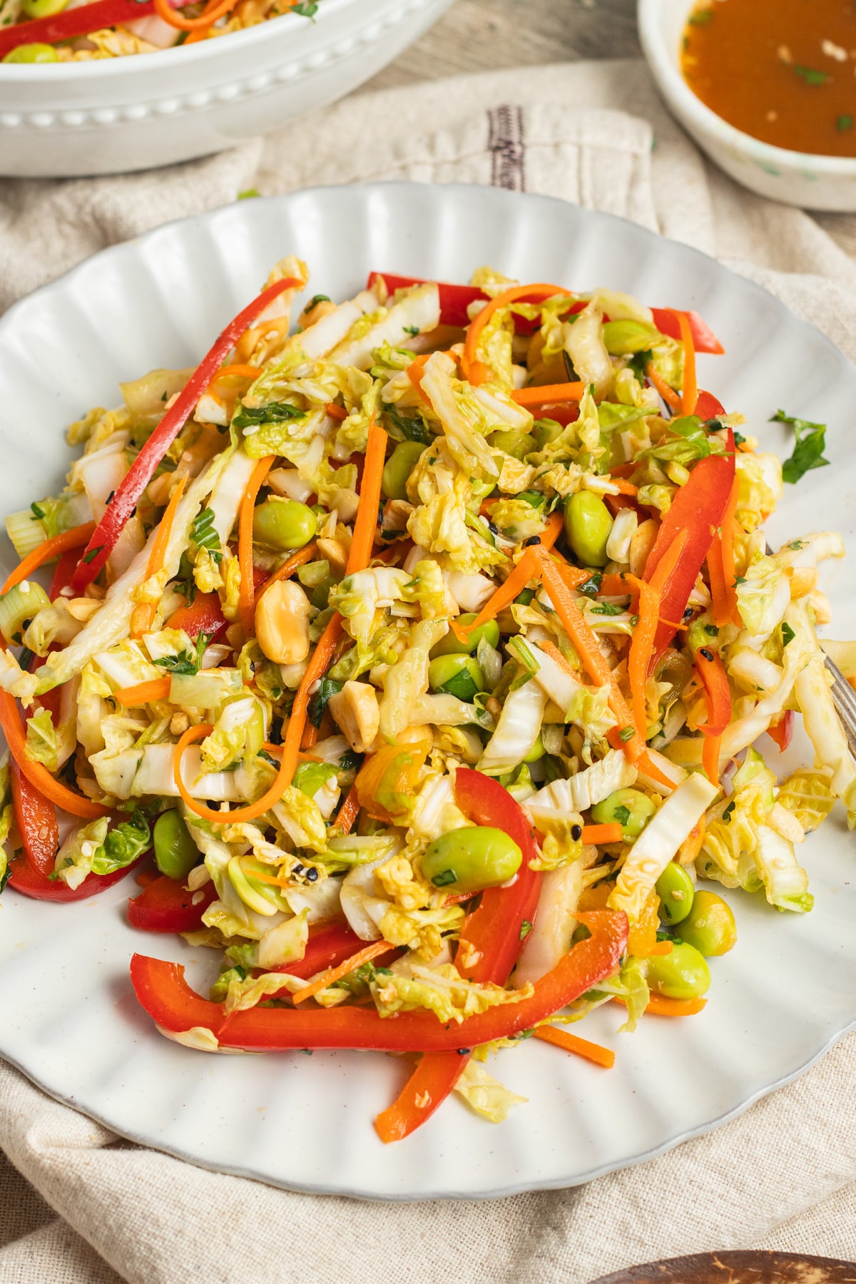 This is a picture of a plate of napa cabbage salad.