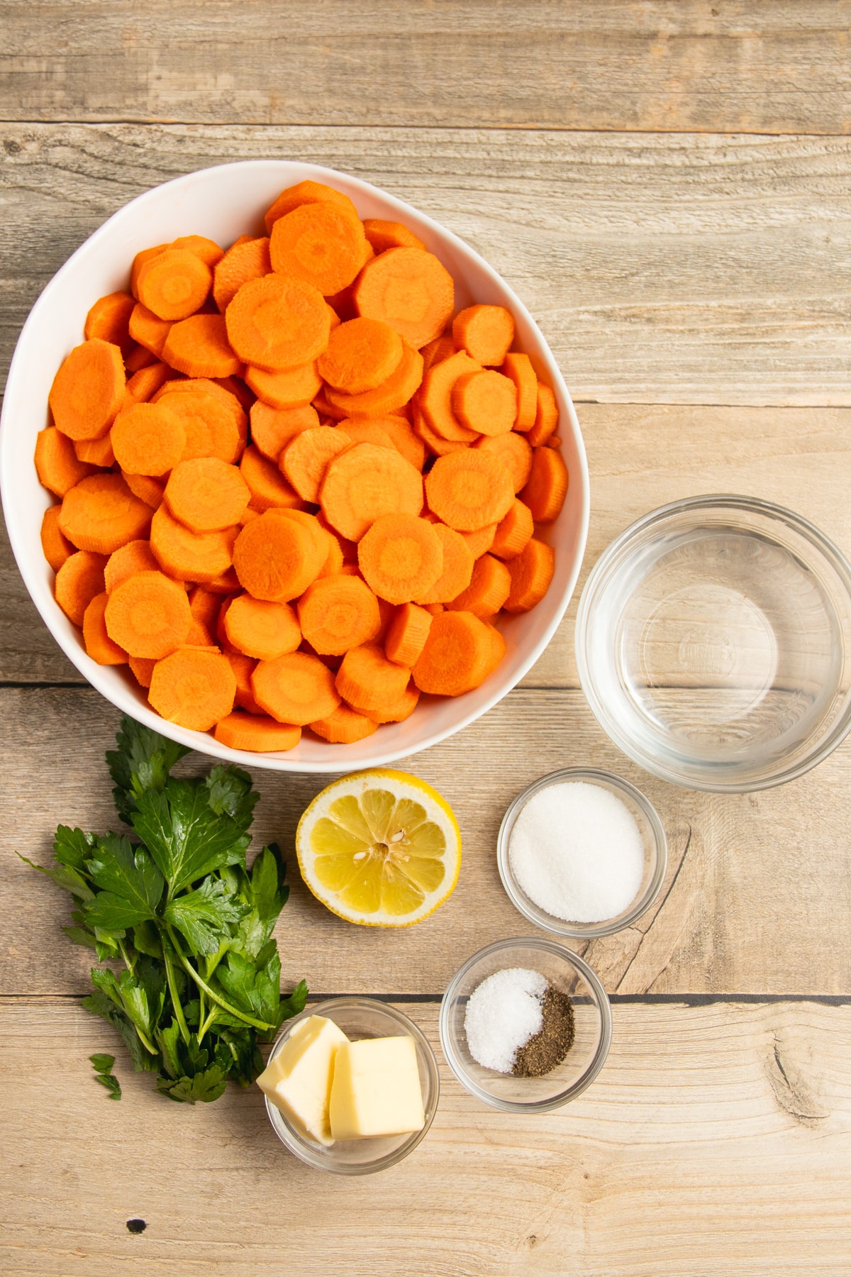 This is a picture of the ingredients used to make Vichy carrots.