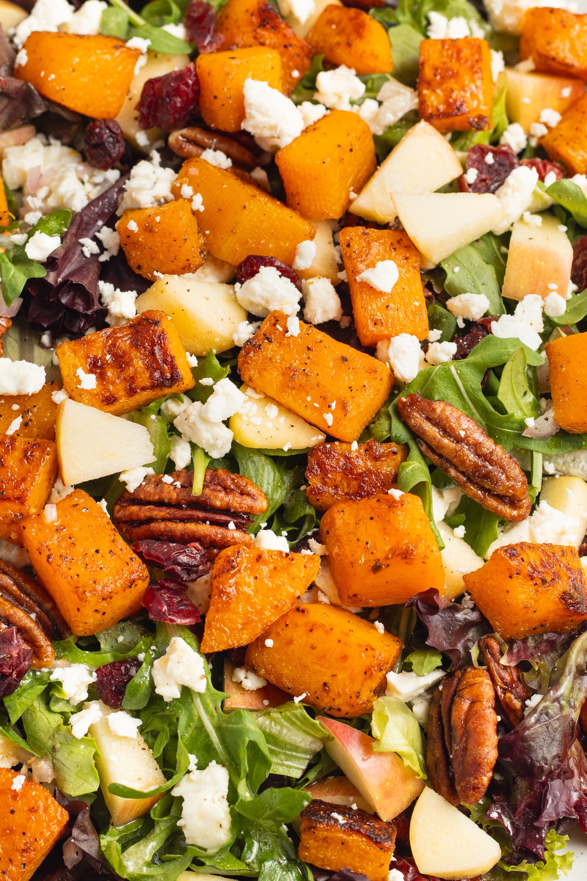 This is a picture of a plate of butternut squash feta salad.