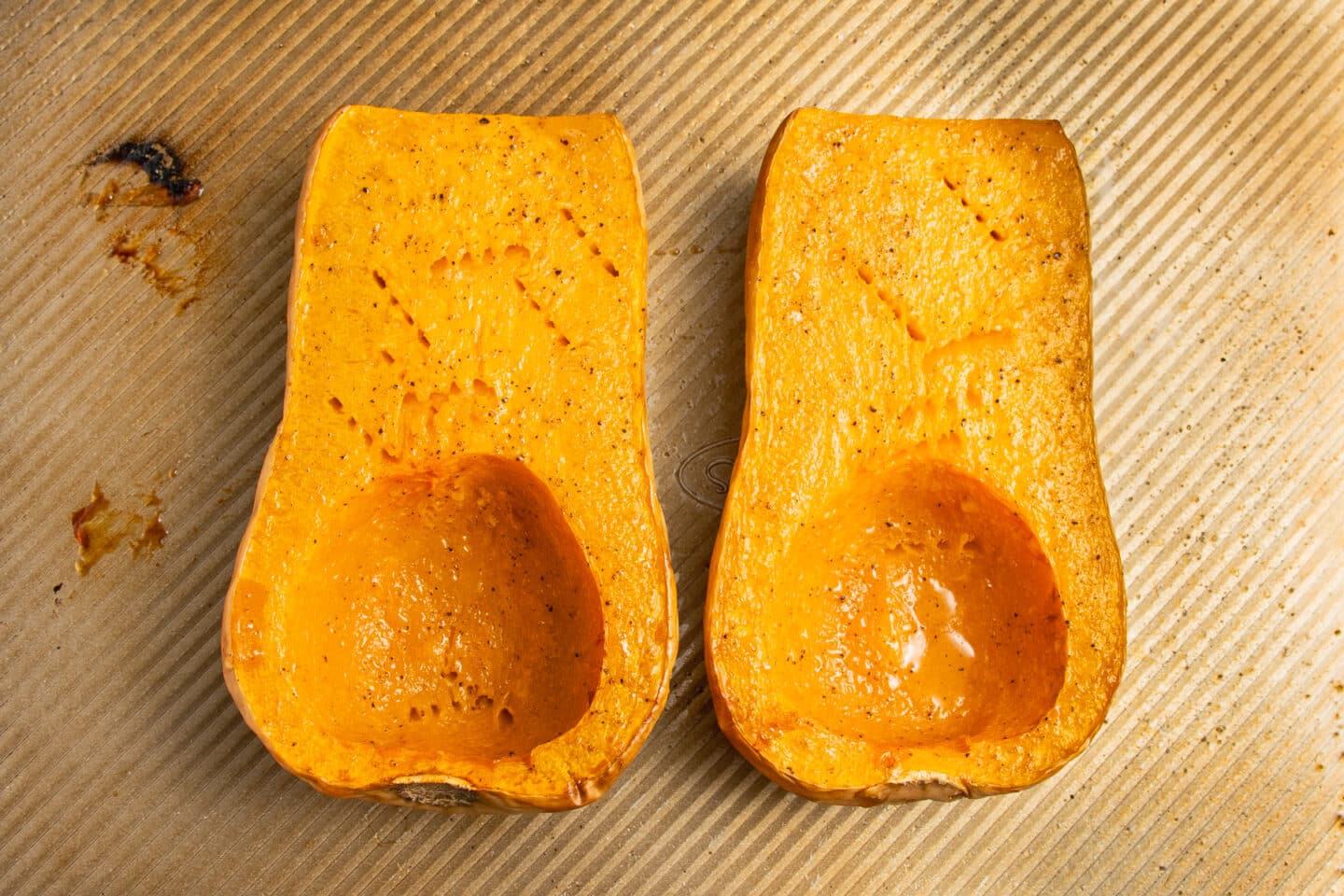 This is a picture of the butternut squash after it has been roasted.