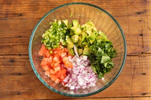 This is a picture of all the ingredients chopped up in a bowl.