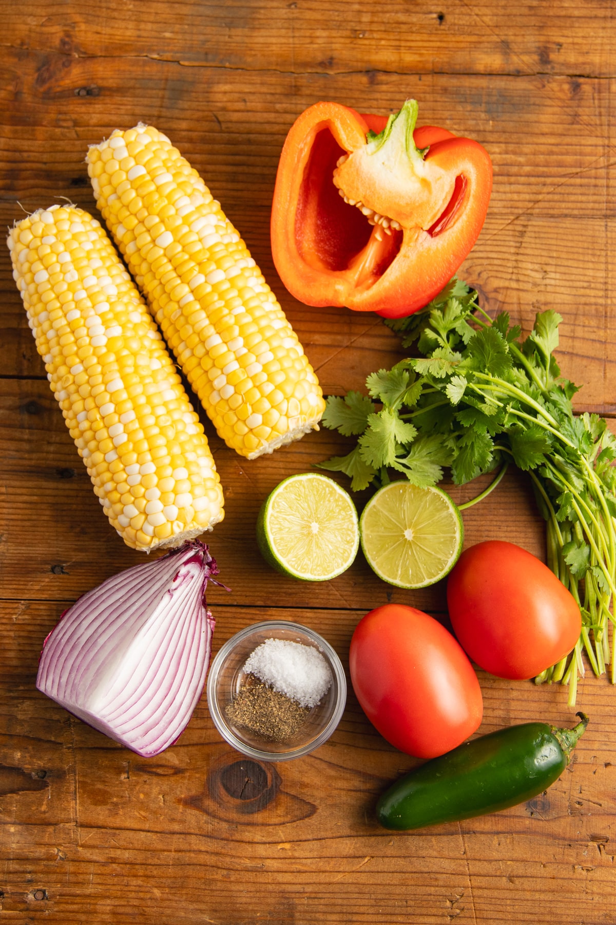 This is a picture of all the ingredients used to make corn salsa.