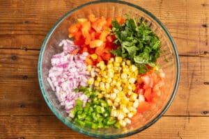 This is a picture of the ingredients chopped up in a bowl.