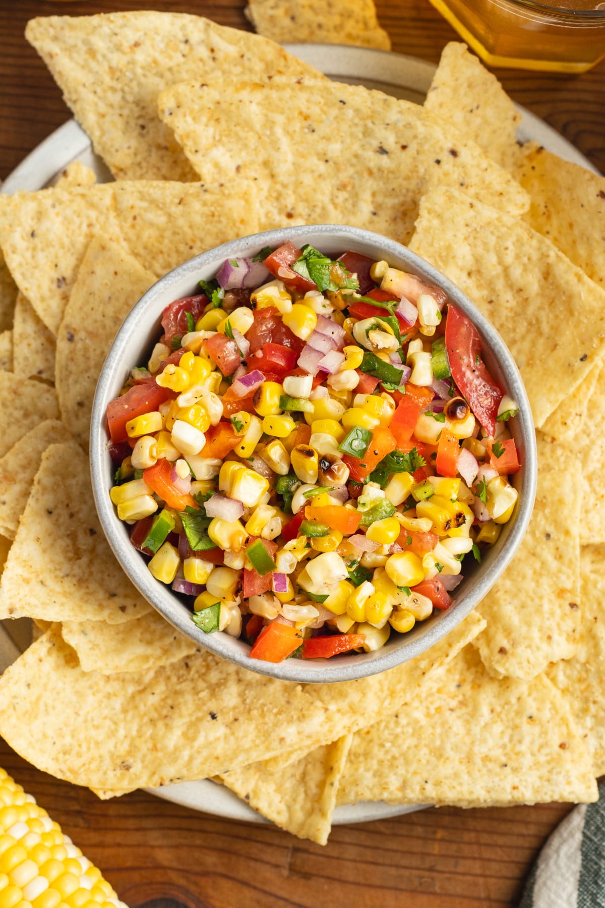 This is a picture of a bowl of grilled corn pico de gallo.
