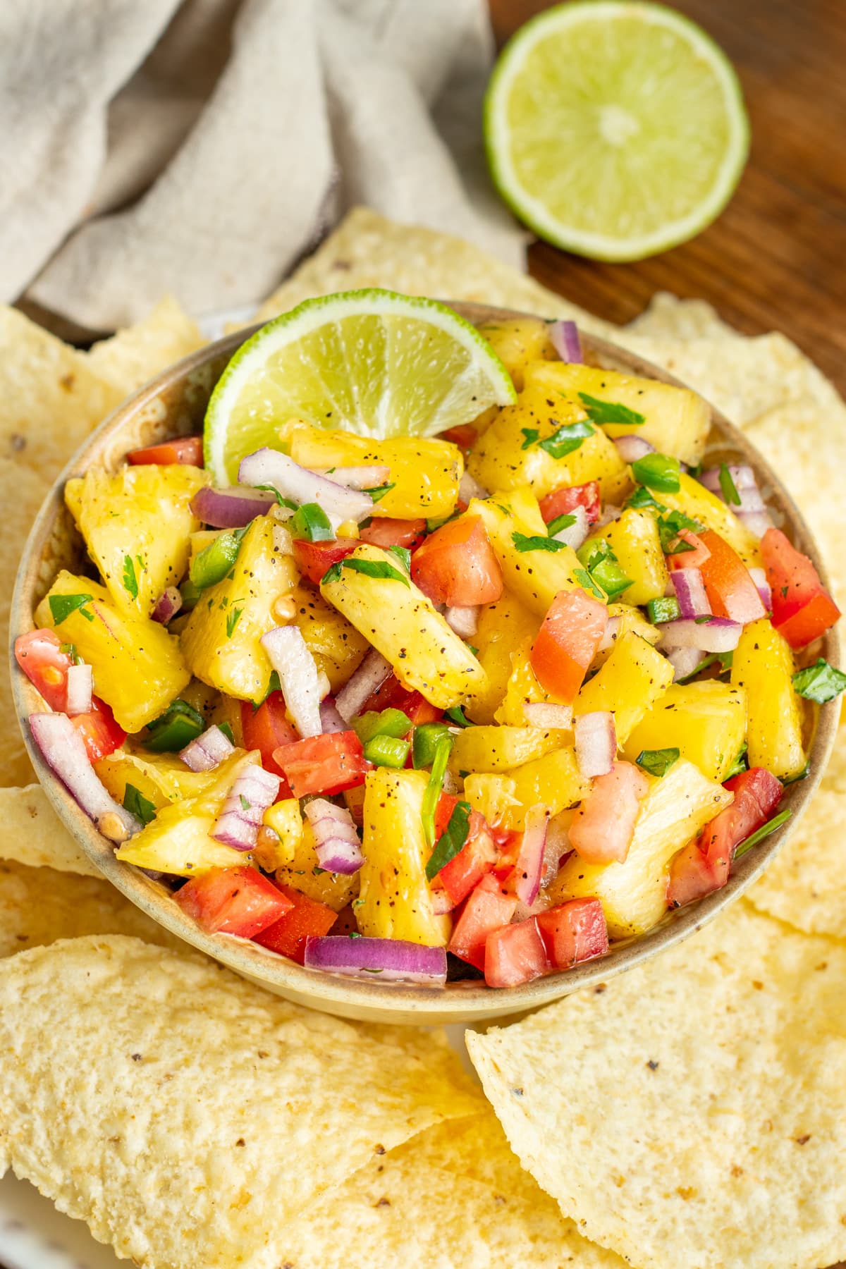This is a picture of a bowl of pineapple pico de gallo.