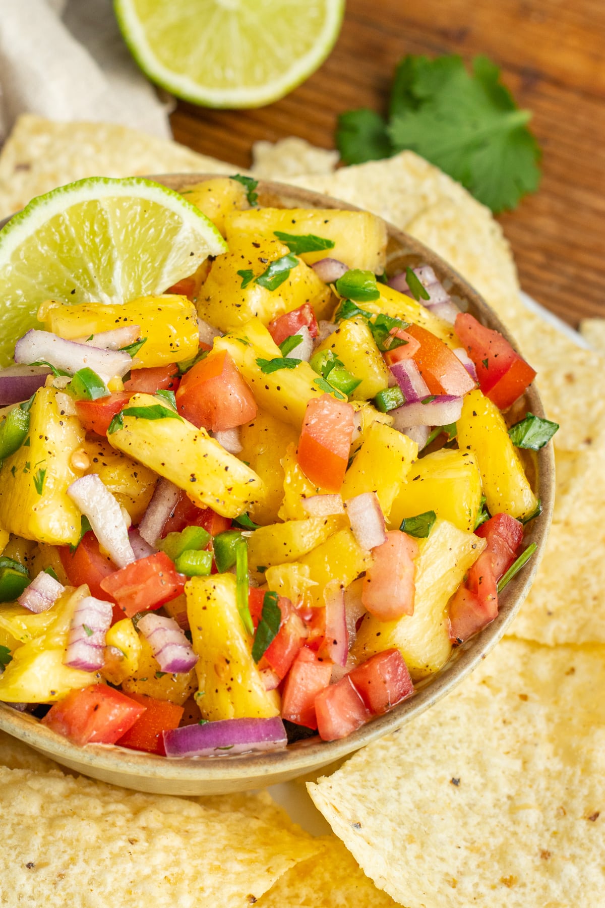 This is a picture of a bowl of pineapple pico de gallo.
