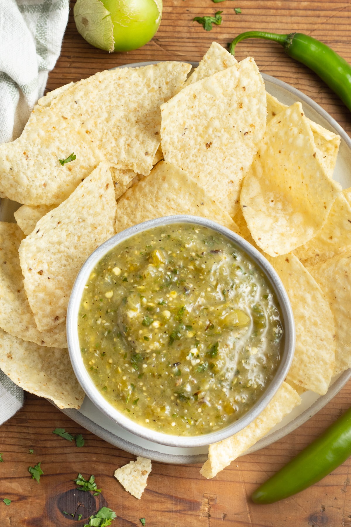 This is a picture of a bowl of roasted tomatillo salsa.