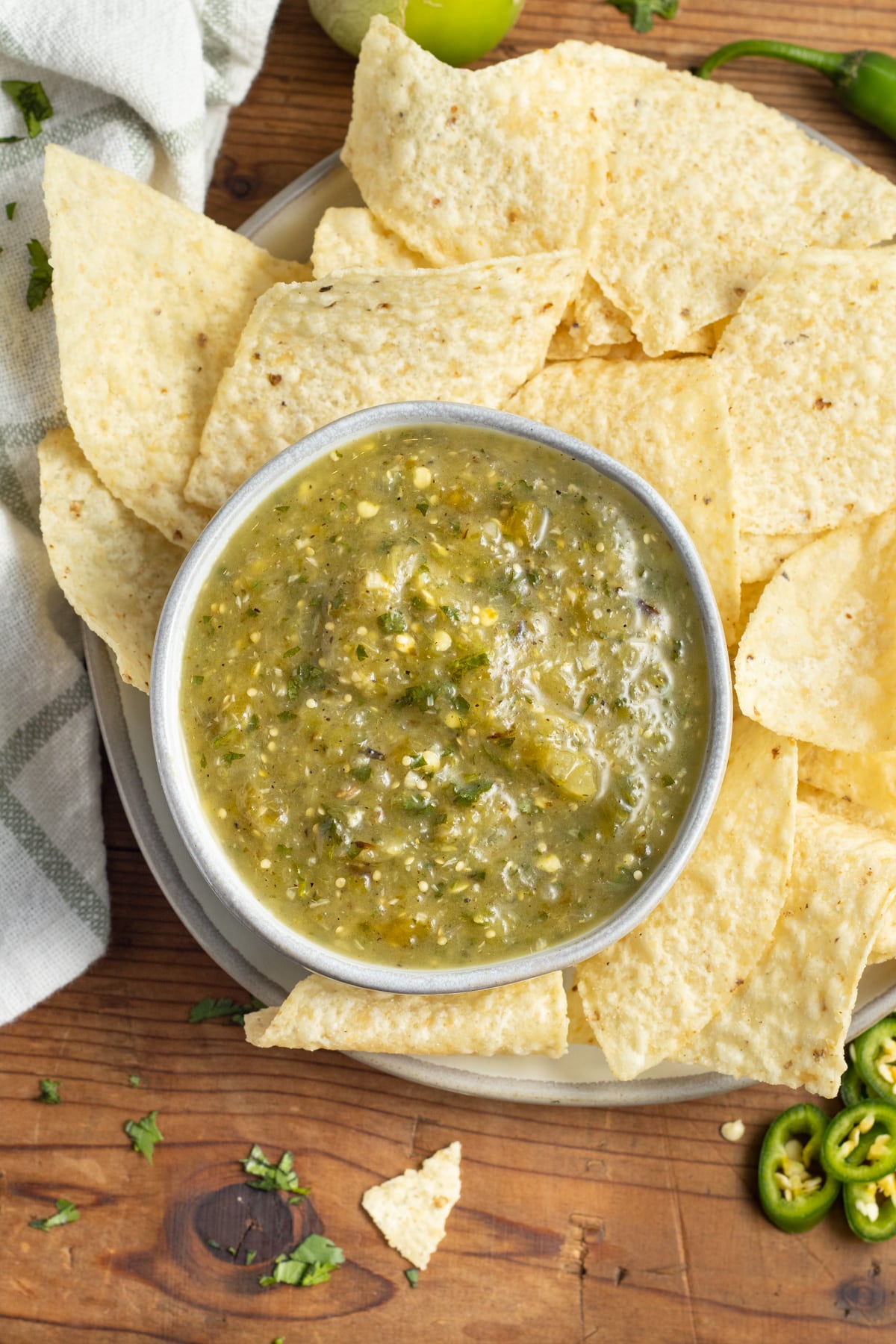 This is a picture of a bowl of roasted tomatillo salsa.
