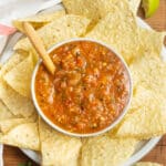 This is a picture of a bowl of roasted red salsa.