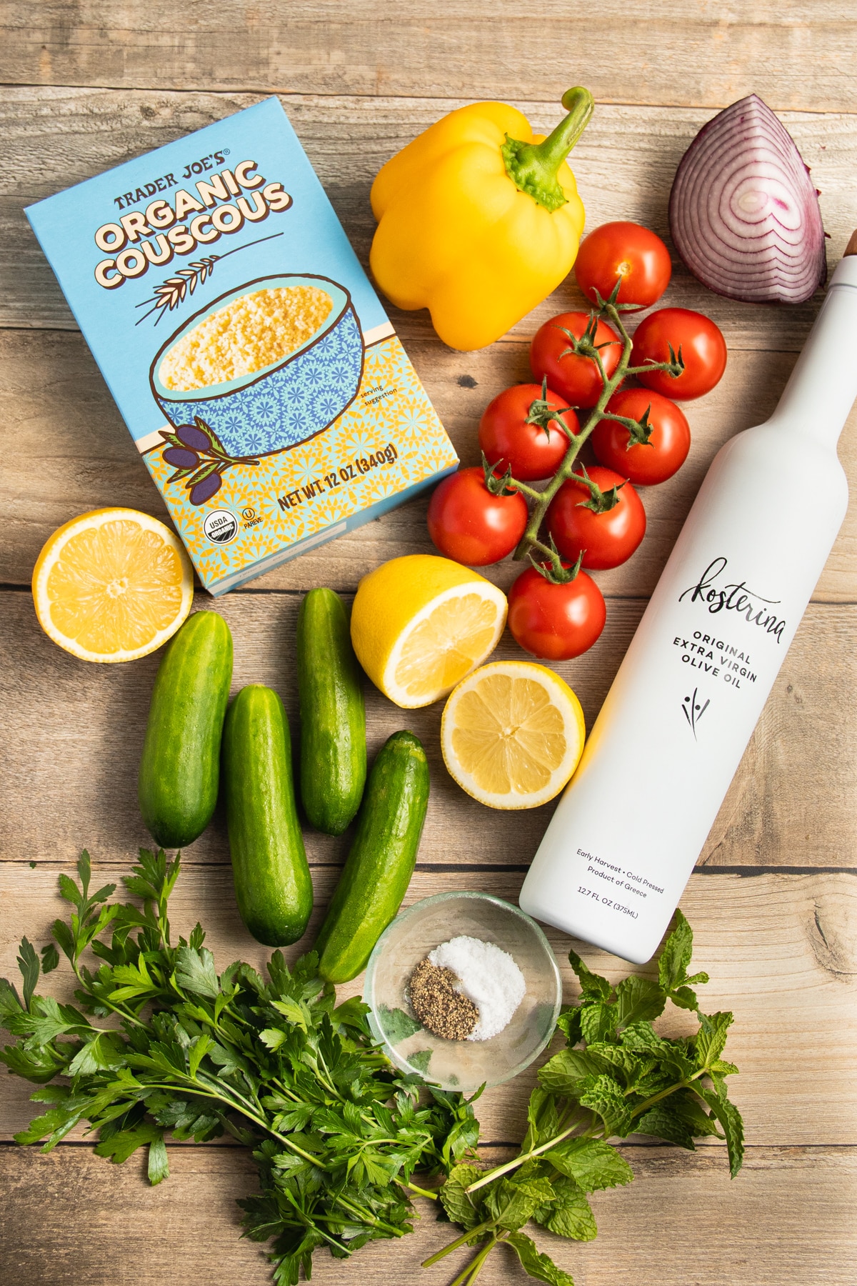 This is a picture of the ingredients used to make this couscous tabbouleh.
