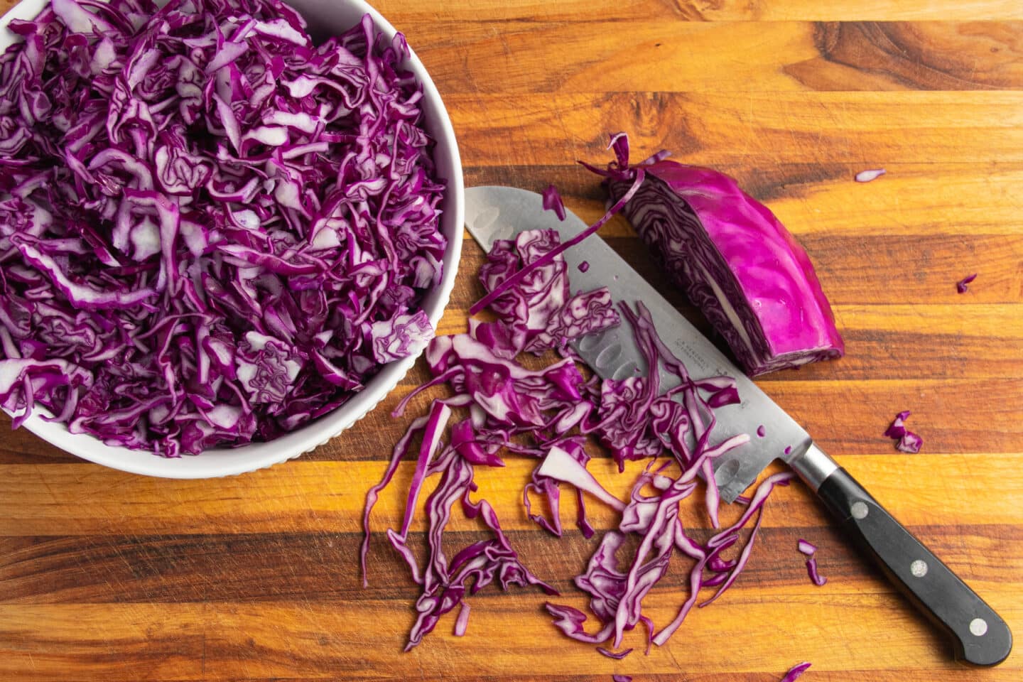 This is a picture of the cabbage being sliced.