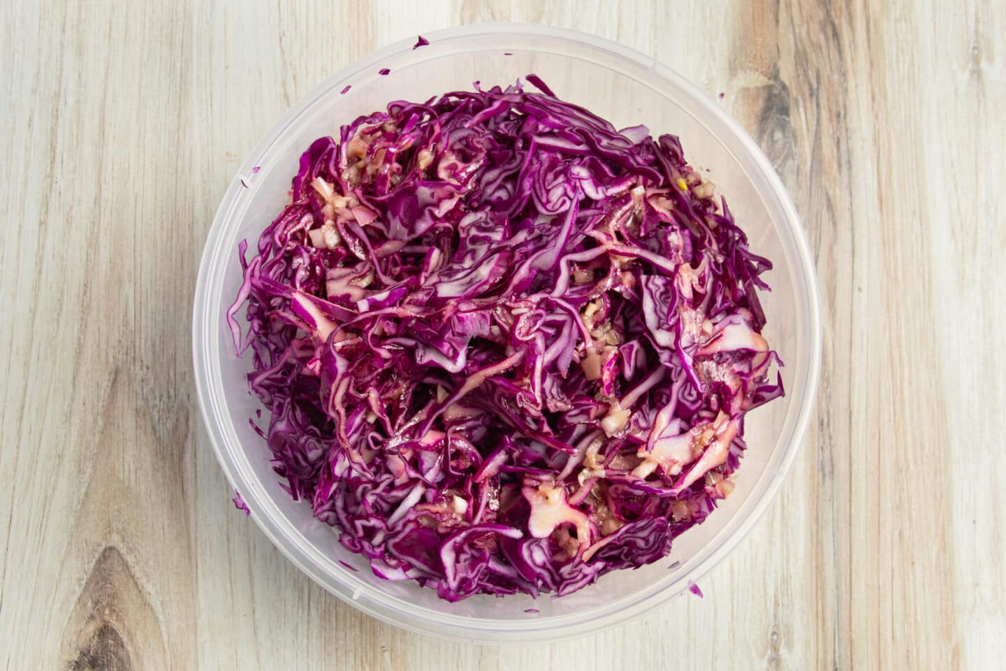 This is a picture of the red cabbage being dressed.