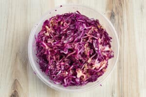 This is a picture of the red cabbage being dressed.