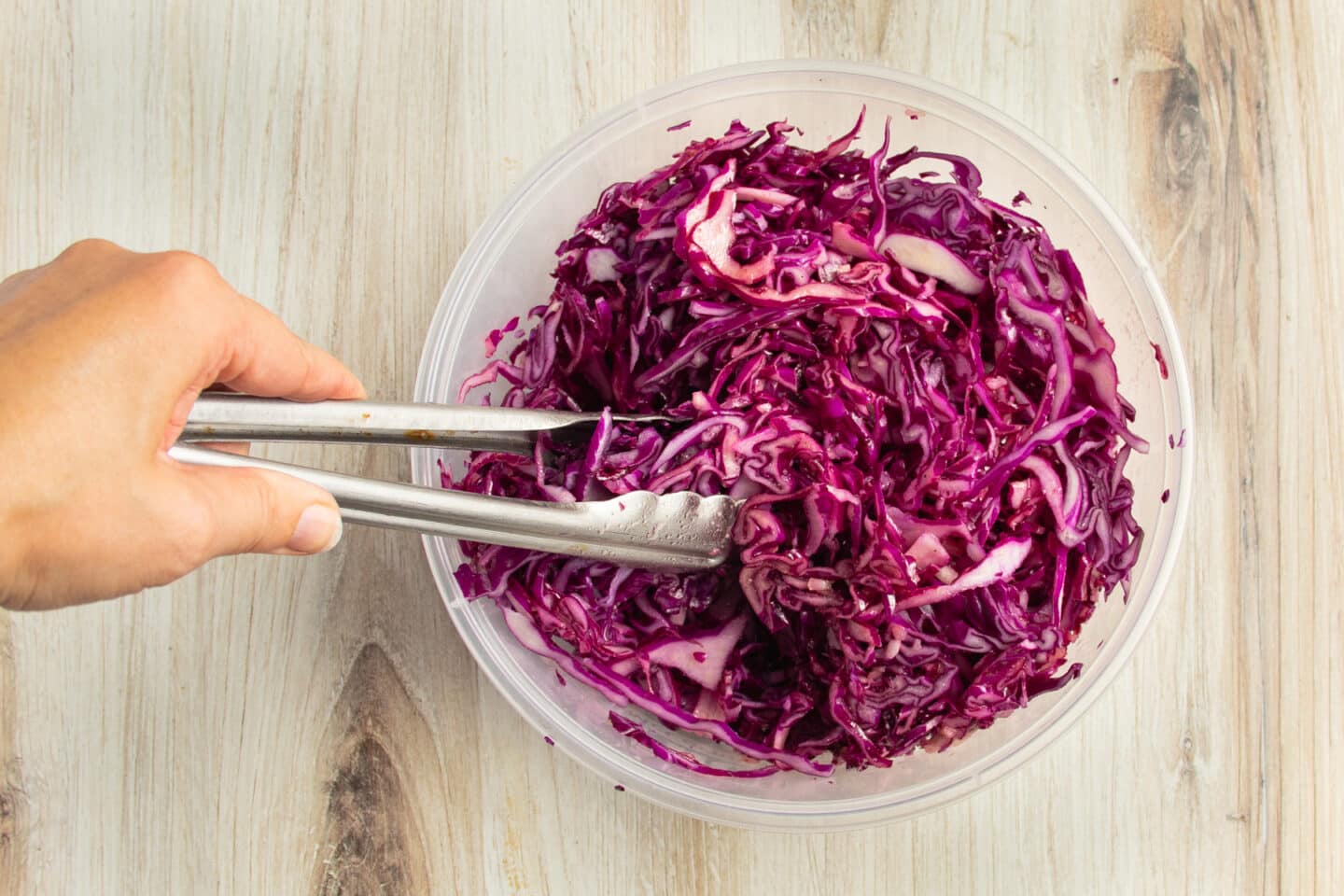 This is a picture of the red cabbage being tenderized.