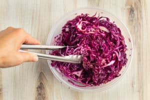 This is a picture of the red cabbage being tenderized.